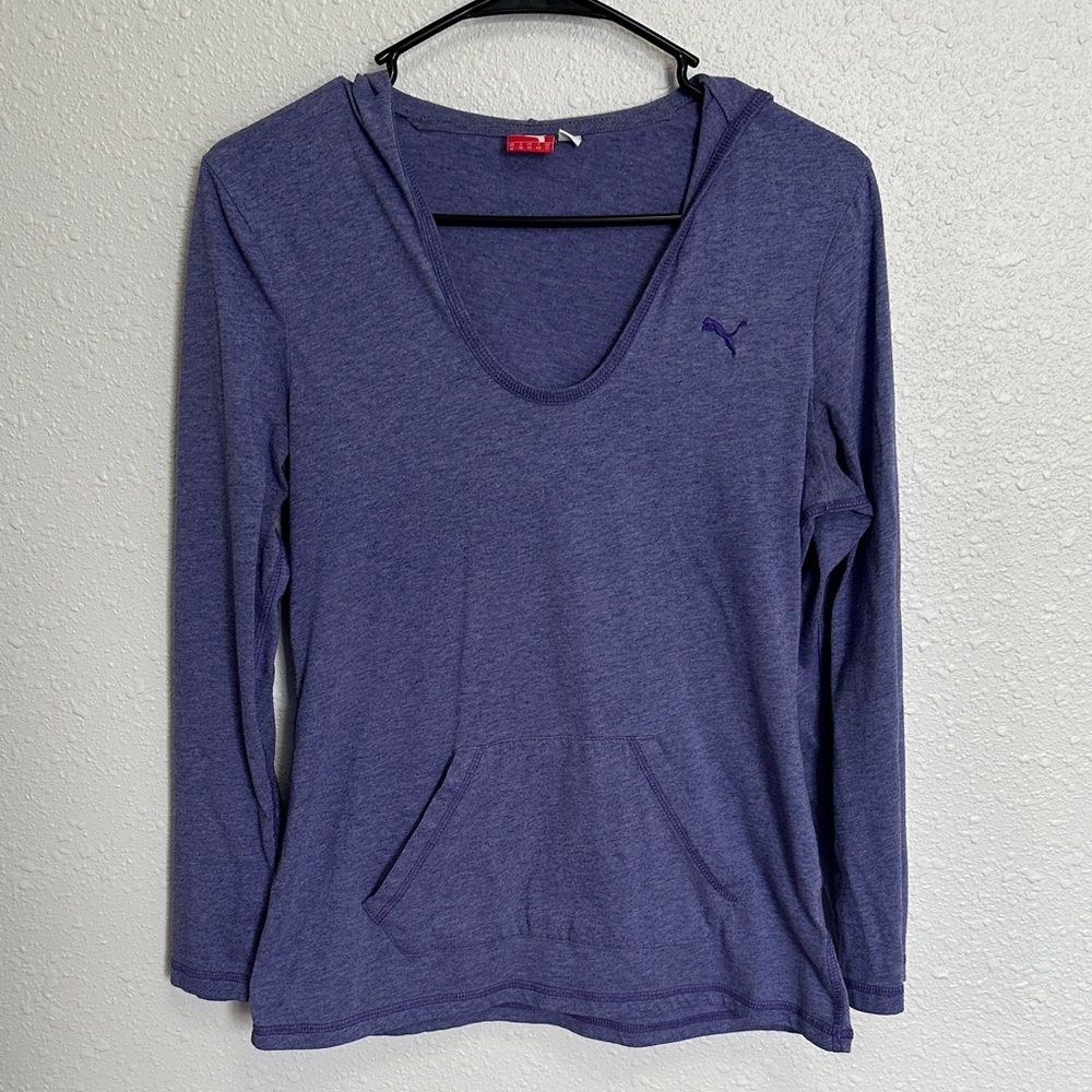 Puma women's purple hooded knit activewear top with pockets Size Medium